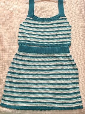 Wild Fable Matching Crochet Skirt Set Size Medium Blue White Striped